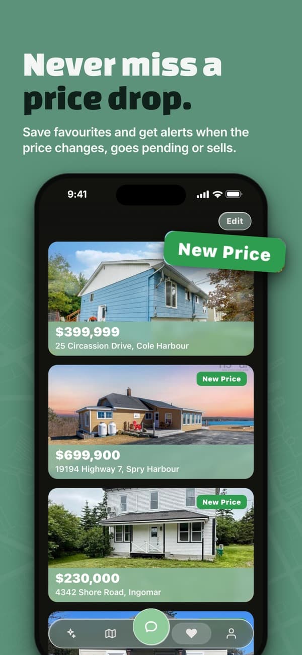Acres app: Price-drop and status alerts on favourites